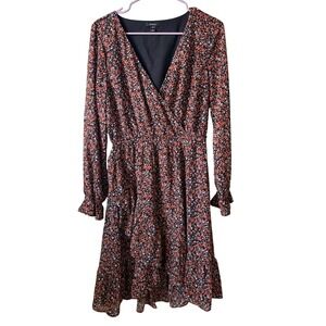 RW&CO Floral Print Long Sleeve V Neck Midi Wrap Dress Women's Size M